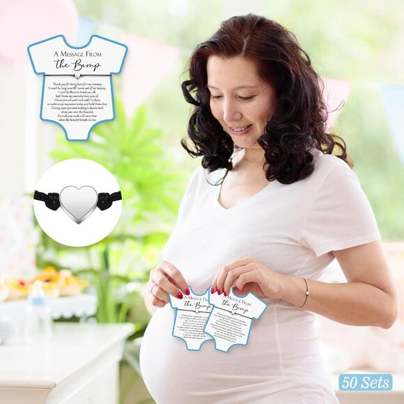 Blue Heart Charm Baby Shower Bracelets with Wish Cards - 50 Sets - Picture 5 of 7